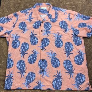 Caribbean Shirt Mens XXL Floral Hawaiian Camp Beach Poly Blend Pineapple‎ AOP